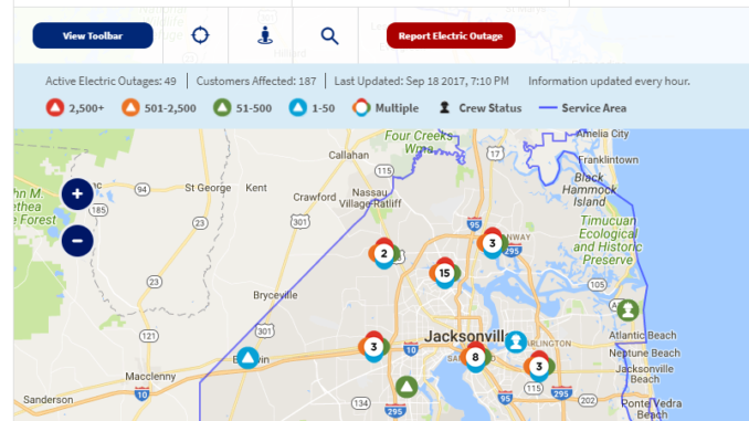 JEA live update map showing outages and alerts